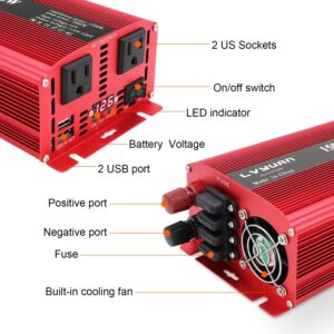 Yinleader 1500 Watts Car Power Inverter 12V to 110V,DC to AC Converter Dual AC Outlets and Dual 3.1A USB Ports for RV Caravan Truck Laptop Camping