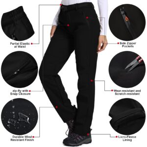 Women's Hiking Waterproof Pants Outdoor Windproof Fleece lined Soft Shell Insulated Winter Pants Fishing Safari Travel, Black 6