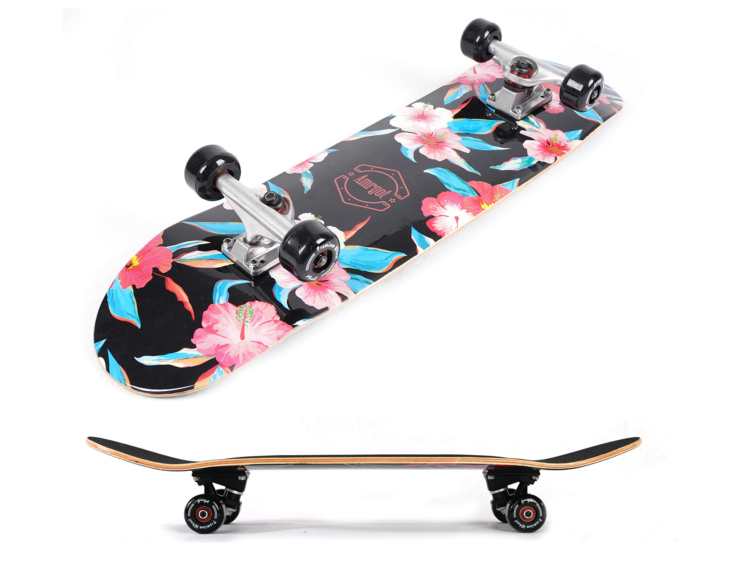 Amrgot Skateboards for Beginners,31 * 8 inches Complete Skateboards for Kids,Boys,Girls and Adults,7 Layer Maple Wood,Double Kick Deck Concave Standard and Tricks Skateboard