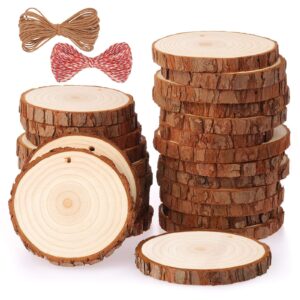 fuyit natural wood slices 25 pcs 3.1-3.5 inches craft wood kit unfinished predrilled with hole wooden circles tree slices for arts and crafts christmas ornaments diy crafts