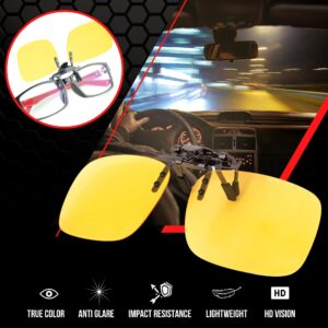 BLUE CUT Clip on Polarized Night vision Glasses Flip up Sunglasses UV-400 to Wear Over prescription Glasses for night driving