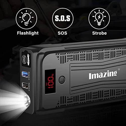 Imazing Portable Car Jump Starter - 2500A Peak 20000mAH (Up to 8L Gas or 8L Diesel Engine) 12V Auto Battery Booster Portable Power Pack with Jumper Cables, QC 3.0 and LED Light