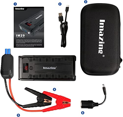 Imazing Portable Car Jump Starter - 2500A Peak 20000mAH (Up to 8L Gas or 8L Diesel Engine) 12V Auto Battery Booster Portable Power Pack with Jumper Cables, QC 3.0 and LED Light