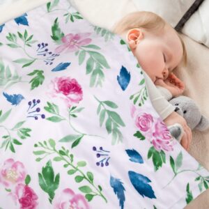 HOMRITAR Baby Blanket for Girls Super Soft Double Layer Minky with Dotted Backing, Receiving Blanket with Pink Floral Multicolor Printed Blanket 30 x 40 Inch(75x100cm)