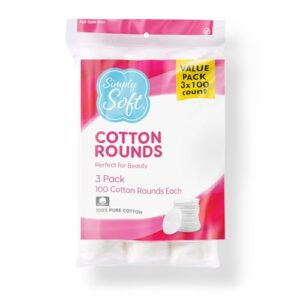 Medline Simply Soft Cotton Rounds (300 Count), 100% Cotton Absorbent and Textured Cotton Pads, Lint-Free