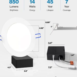 Sunco Lighting 4 Pack 6 Inch Ultra Thin LED Recessed Ceiling Lights, 3000K Warm White, Dimmable, 14W=100W, Wafer Thin, Canless with Junction Box - Energy Star
