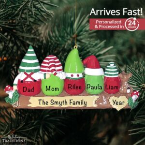Family Personalized Christmas Ornaments 2023 - Fast & Free 24h Customization – Gnomes Family of 5 Christmas Decorations with Name - Comes Gift-Wrapped - Precious Moments