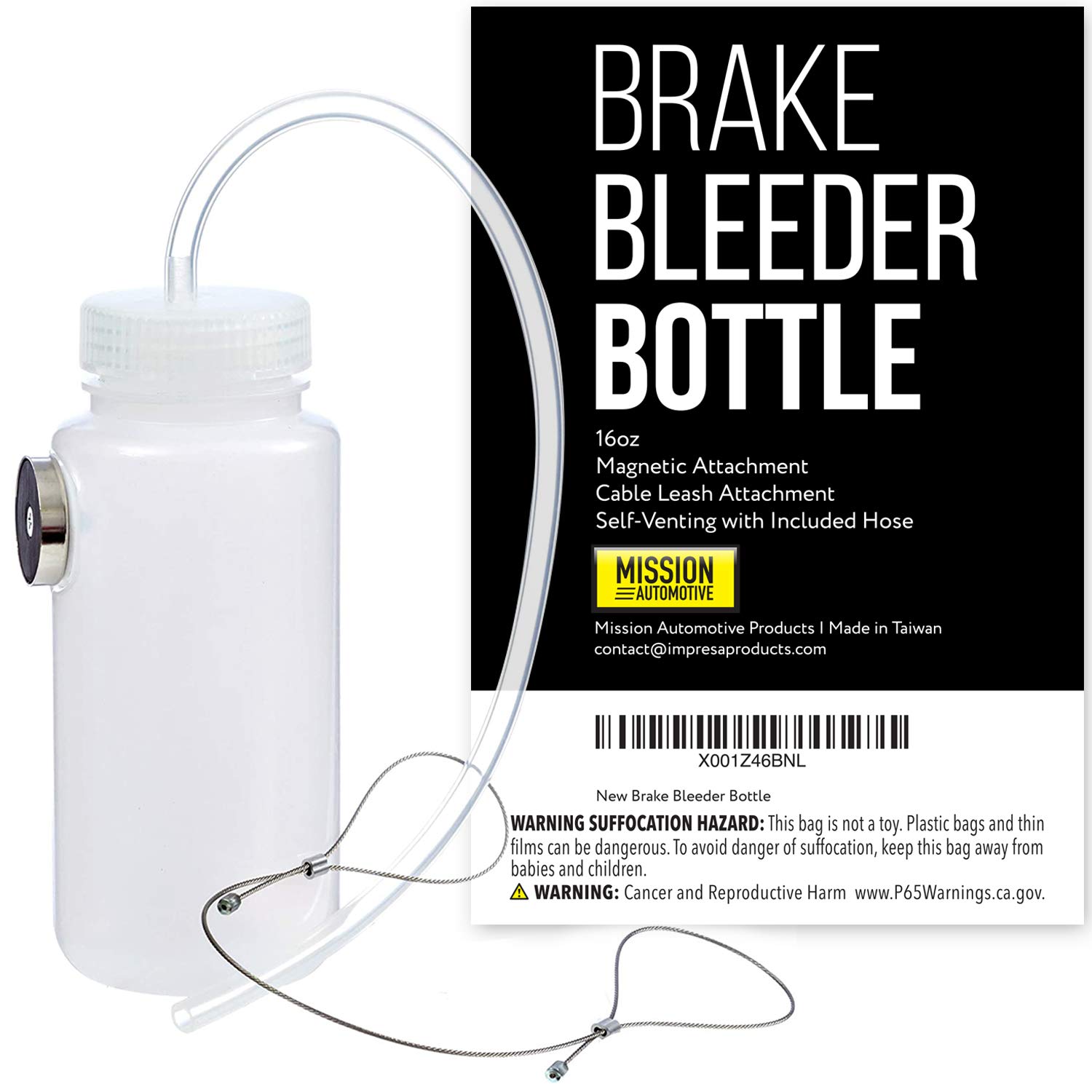 Mission Automotive Brake Bleeder Kit - 16 oz - Easy-to-Use One Man Brake Bleeding Kit - Air and Brake Fluid Changer with Magnetic Mount and Lanyard for Car and Motorcycle Brake Systems