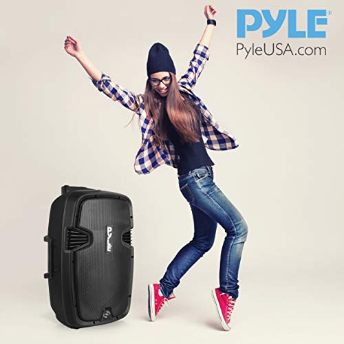 Pyle Karaoke Portable PA Speaker System - 1600W Active Powered Bluetooth Compatible Speaker, Rechargeable Battery, Easy Carry Wheels, USB MP3 RCA, FM Radio, 2 UHF Microphone, Remote - Pyle PPHP1599WU