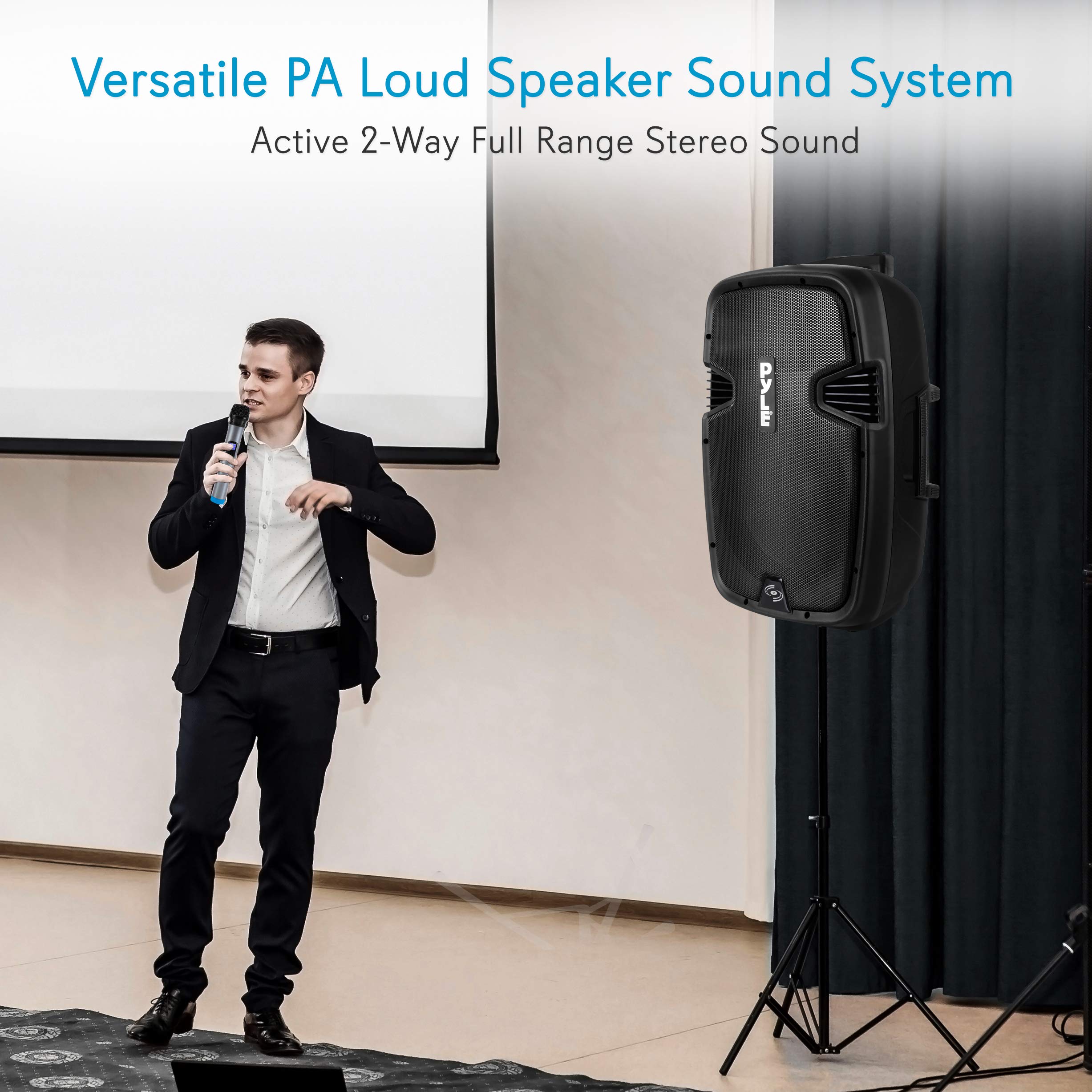 Pyle Karaoke Portable PA Speaker System - 1600W Active Powered Bluetooth Compatible Speaker, Rechargeable Battery, Easy Carry Wheels, USB MP3 RCA, FM Radio, 2 UHF Microphone, Remote - Pyle PPHP1599WU