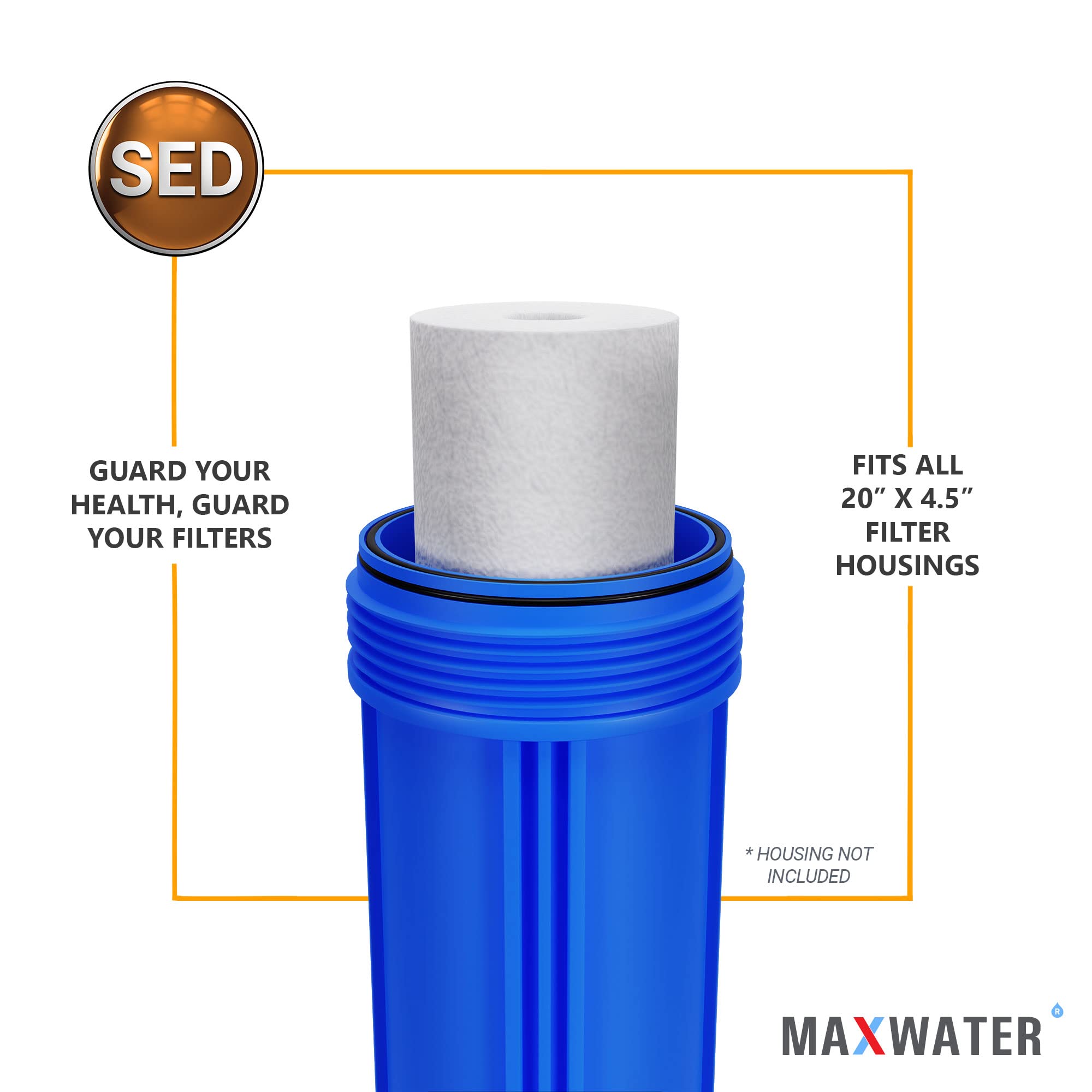 Max Water 20 inch x 4.5 inch, 1 Micron Replacement Sediment Water Filter Cartridge for Whole House, Melt Blown Filtration Fiber for Heavy Duty (Pack of 4)