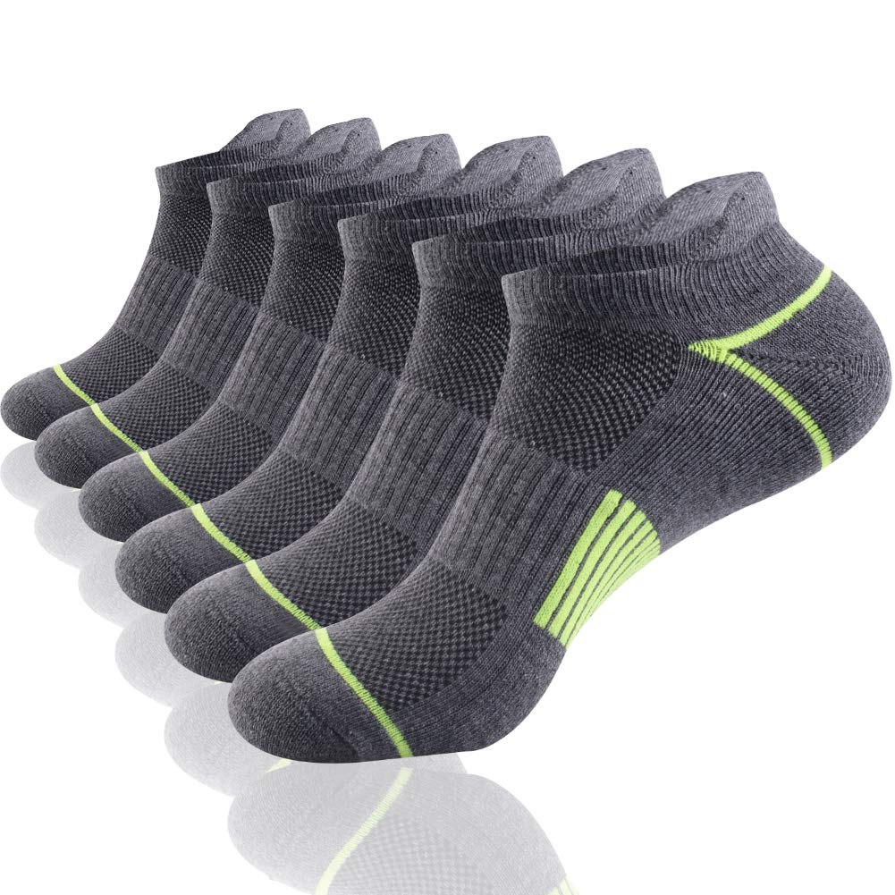 JOYNÉE Mens Athletic Low Cut Ankle Tab Socks 6 Pack Cushioned Breathable for Running,Dark Grey,Sock Size:10-13