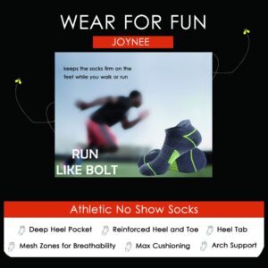 JOYNÉE Mens Athletic Low Cut Ankle Tab Socks 6 Pack Cushioned Breathable for Running,Dark Grey,Sock Size:10-13