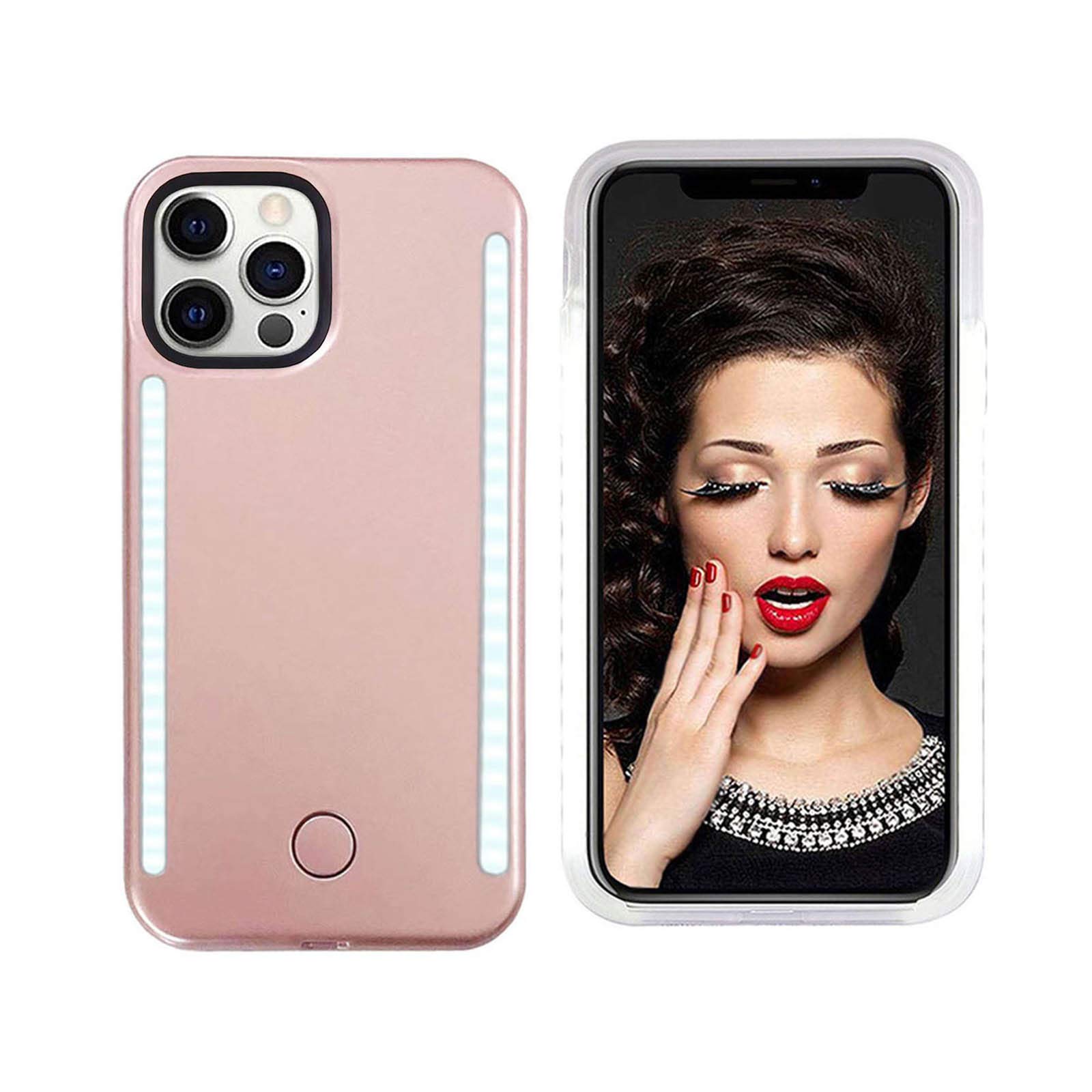 VANJUNN Selfie Illuminate Case for iPhone 13 Pro Max, LED Light up Case with Rechargeable Back and Front Illuminated Luminous Case for 13 Pro Max(Rose Gold)