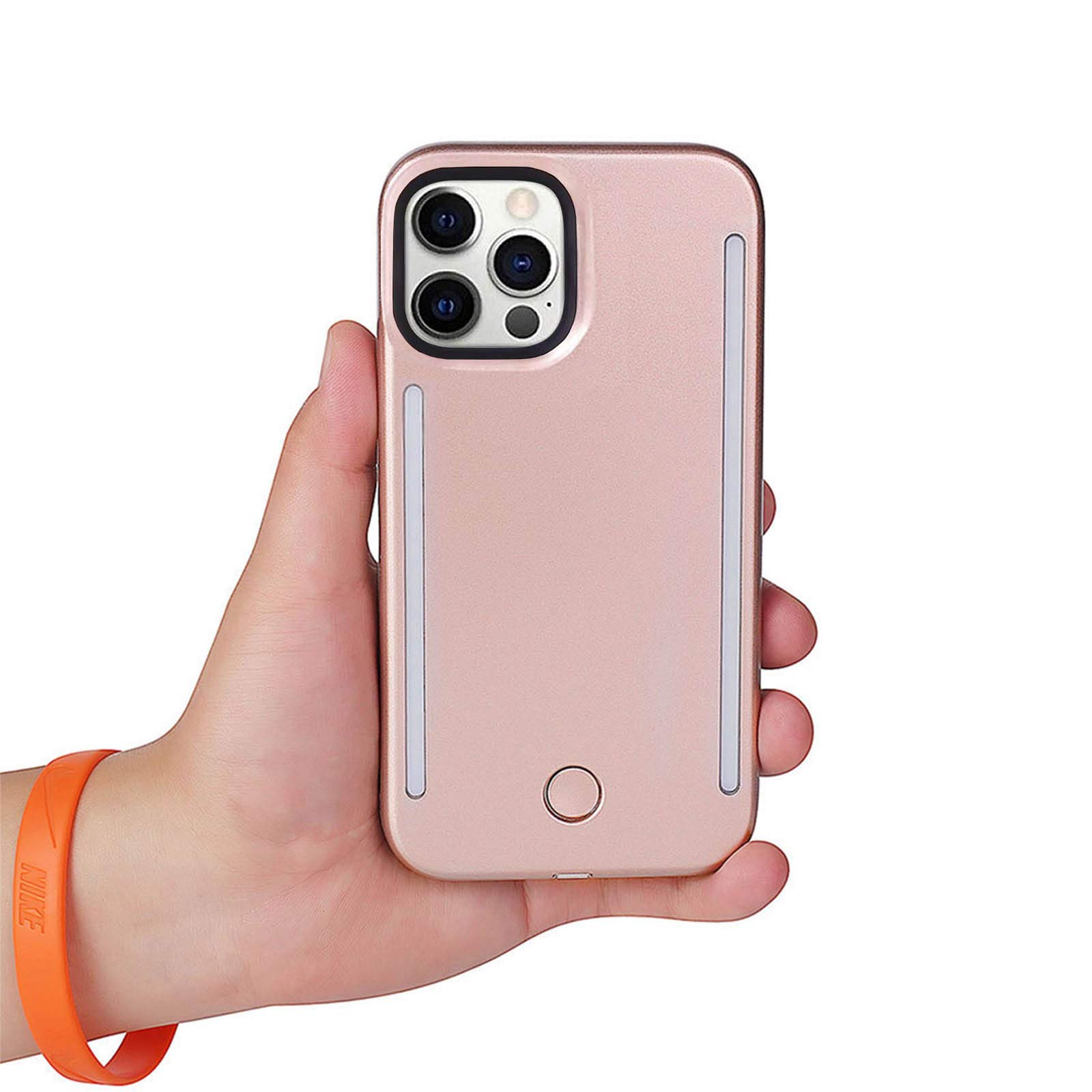 VANJUNN Selfie Illuminate Case for iPhone 13 Pro Max, LED Light up Case with Rechargeable Back and Front Illuminated Luminous Case for 13 Pro Max(Rose Gold)