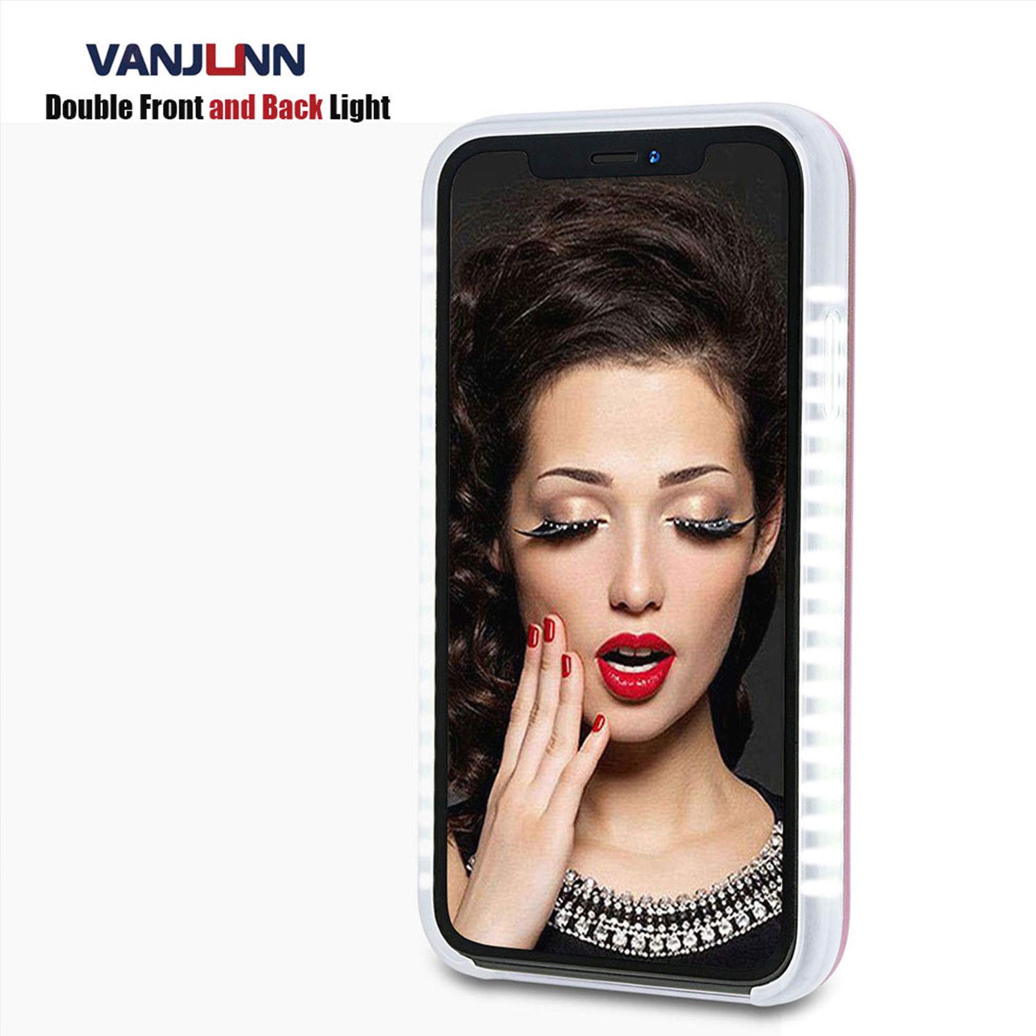 VANJUNN Selfie Illuminate Case for iPhone 13 Pro Max, LED Light up Case with Rechargeable Back and Front Illuminated Luminous Case for 13 Pro Max(Rose Gold)