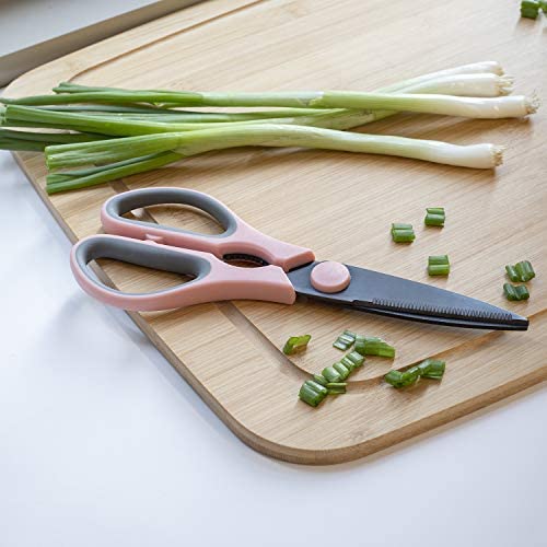 Country Kitchen Set of 2 Kitchen Scissors-Stainless Steel Kitchen Shears, Cooking Scissors for Cutting Meat, Chicken, Herbs and Produce with Blade Cover and Soft Grip Handles - Pink