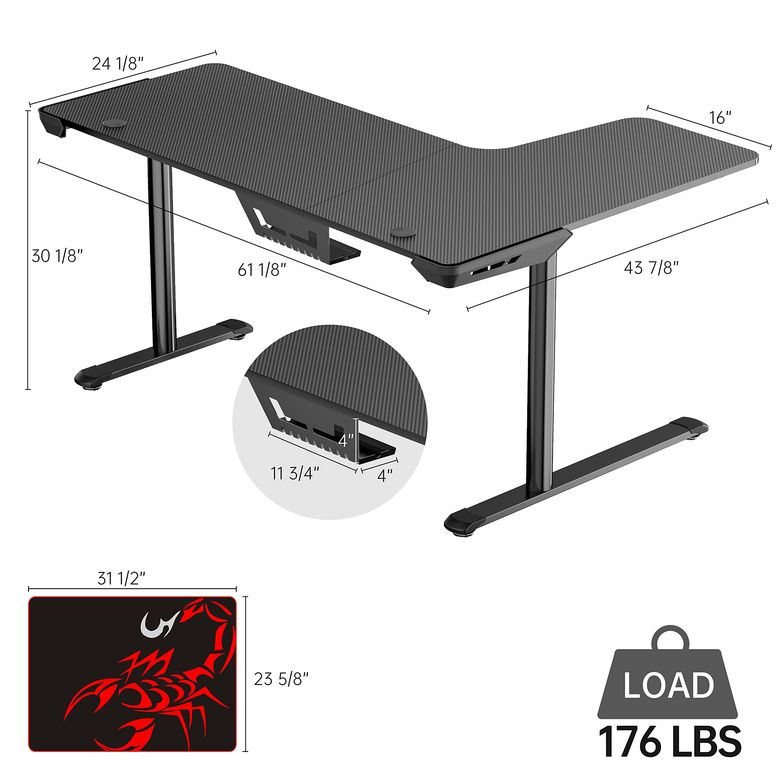 EUREKA ERGONOMIC L Shaped Gaming Desk, 60 Inch L60 Home Office Corner PC Computer Gamer Table Large Writing Workstation Gifts w Mouse Pad Cable Management, Space Saving, Easy to Assemble, Left, Black