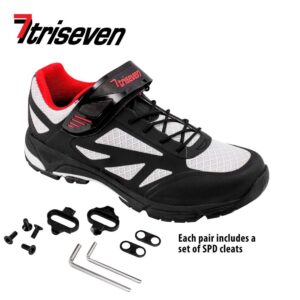 TriSeven Mountain MTB Shoes - Lightweight, Breathable Synthetic Leather, Anti-Slip Heal & SPD/Indoor Cycling Compatible! (Blue, Numeric_5_Point_5)