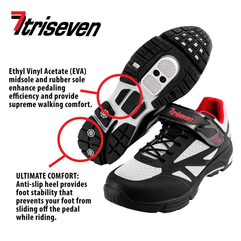 TriSeven Mountain MTB Shoes - Lightweight, Breathable Synthetic Leather, Anti-Slip Heal & SPD/Indoor Cycling Compatible! (Blue, Numeric_5_Point_5)