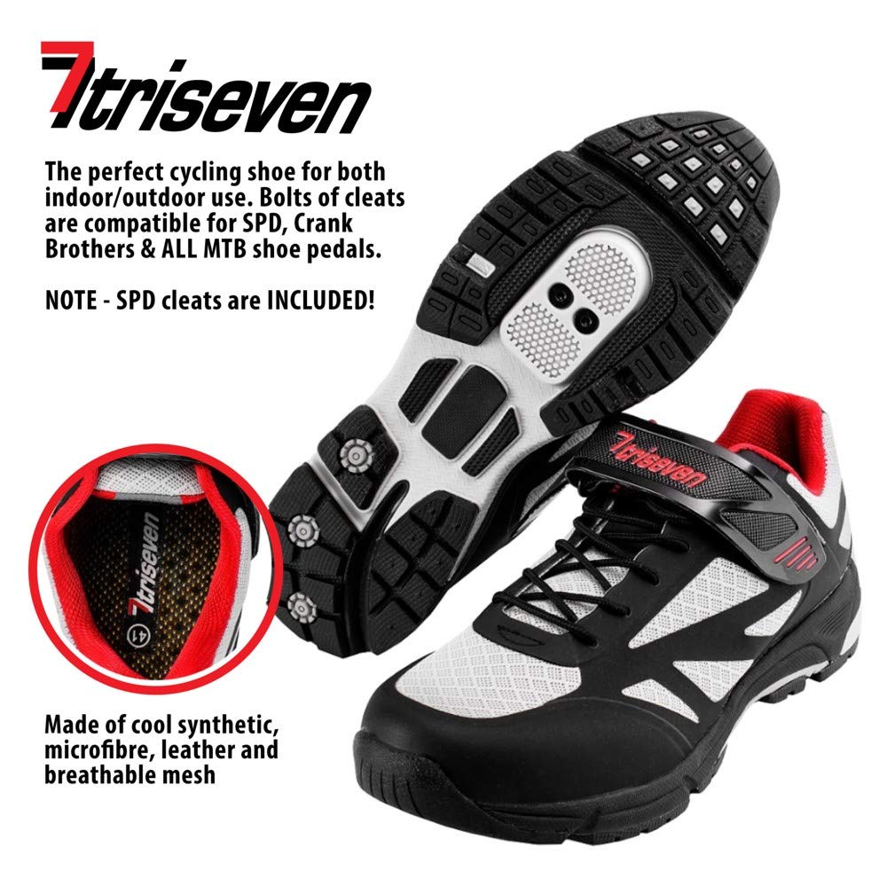 TriSeven Mountain MTB Shoes - Lightweight, Breathable Synthetic Leather, Anti-Slip Heal & SPD/Indoor Cycling Compatible! (Blue, Numeric_5_Point_5)