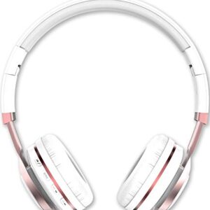 Aduro Resonance Wireless Headphones with Microphone Foldable Over The Ear Headphones with Mic Rechargeable Wireless Headset - White/Rose Gold