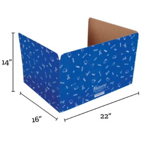 Really Good Stuff Large Privacy Shields for Student Desks – Set of 12 - Matte - Study Carrel Reduces Distractions - Keep Eyes from Wandering During Tests, Blue with School Supplies Pattern