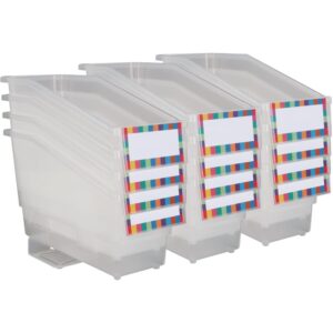 really good stuff non-tip book and binder holders with stabilizer wings, 5½” by 13½” by 7¾” - set of 12, clear | classroom organization and storage solution