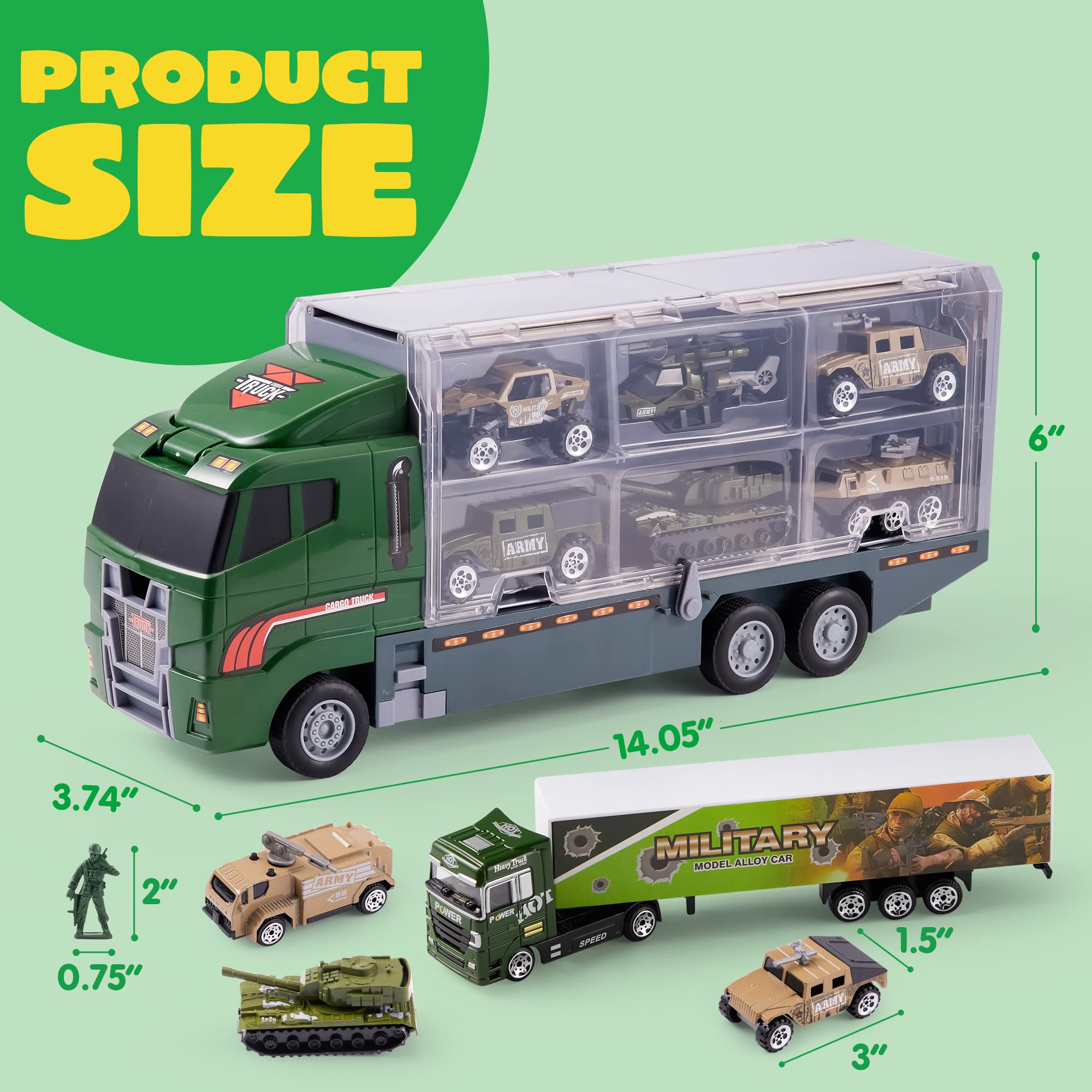 JOYIN 19 in 1 Die-cast Army Toy Truck with Little Army Figures, Mini Military Vehicles in Big Carrier Truck, Patrol Rescue Helicopter for Boys 3-9 Years Old, Kids Value Birthday Xmas Easter Gifts