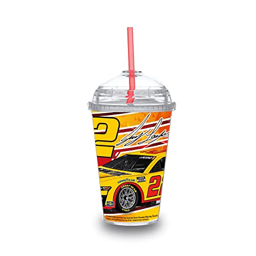 Rico Industries NASCAR Joey Logano Racing 12oz Acrylic Tumbler with Hinged Lid for Youths, Officially Licensed Youth Tumbler with Swirly Straw for NASCAR Fans