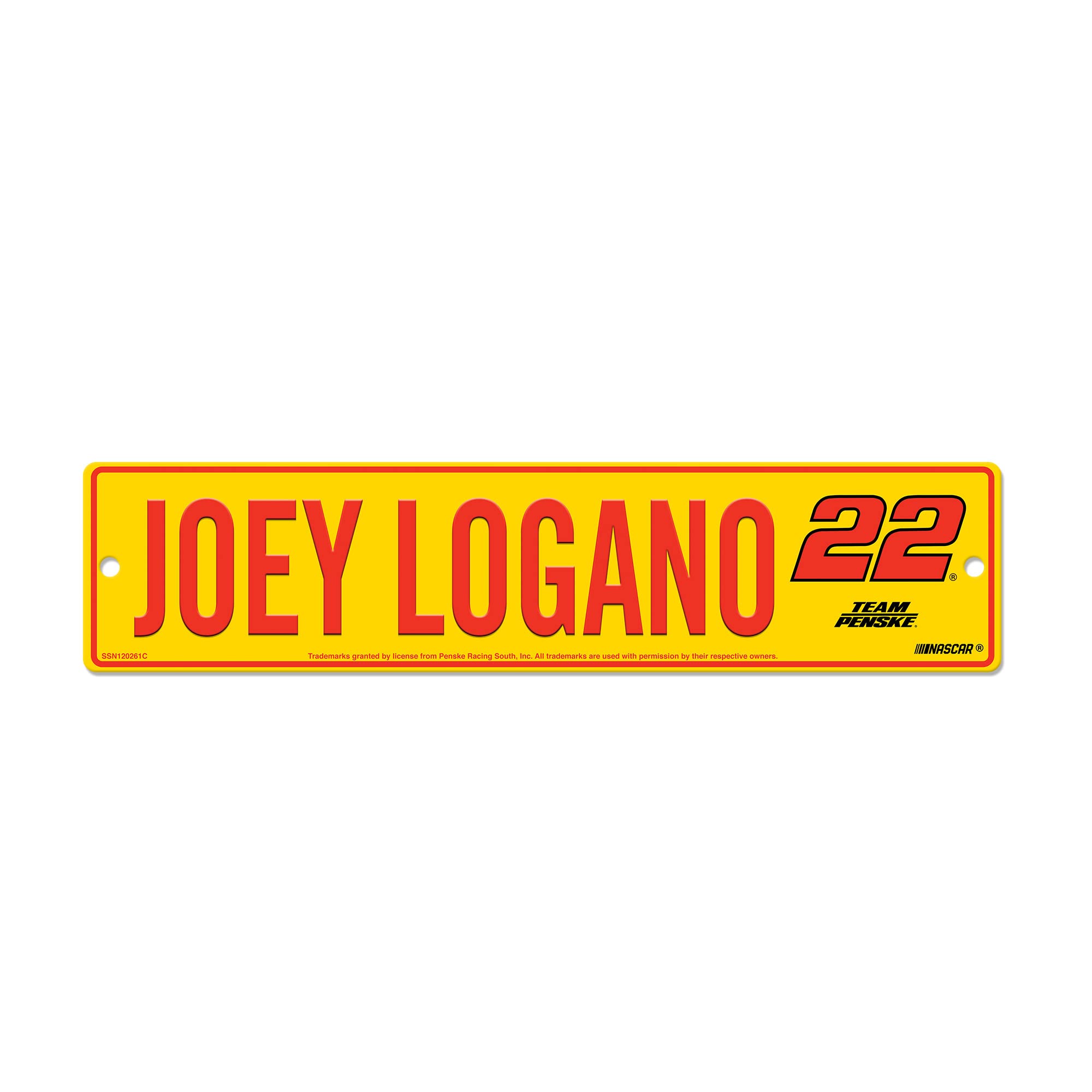 Rico Industries NASCAR Racing Joey Logano #22 TEAM PENSKE Yellow 4" X 17" Plastic Street Sign