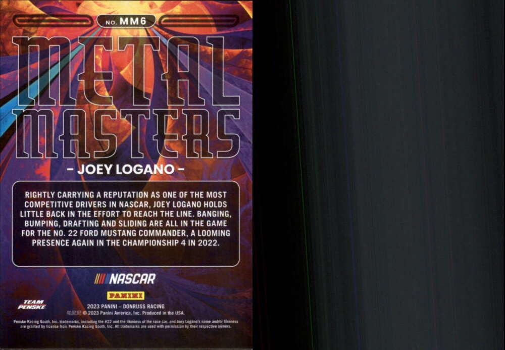2023 Donruss Racing Metal Masters Holographic #6 Joey Logano S199 Shell-Pennzoil/Team Penske/Ford Official NASCAR Trading Card (Stock Photo Shown, Near Mint to Mint Condition)