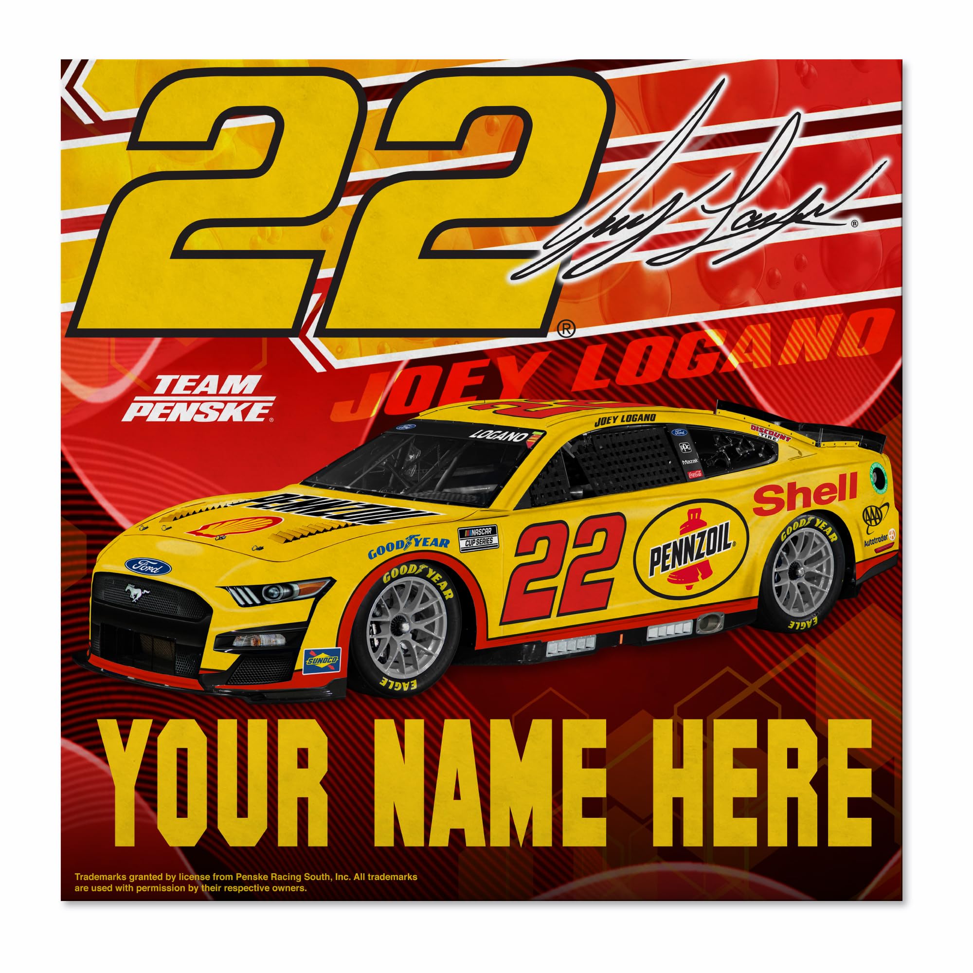 NASCAR Rico Industries Joey Logano Personalized 23" X 23" Felt Wall Banner - Sports Decor for Man Cave, Game Room, Office & Bedroom - Made in The USA