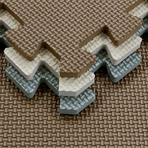 Yostrong® 18 Tiles Interlocking Puzzle Foam Baby Play Mat with Straight Edges for Playing - EVA Babies Crawling Mat | Rubber Floor Work out Mats for Home Gym. Brown, Beige, Gray. YOC-FJLb18S18