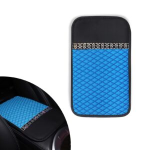 jeseny pack-1 car auto armrest cover pad, car central armrest case cover with glossy crystal rhinestone, universal car armrest cushion protector (blue)