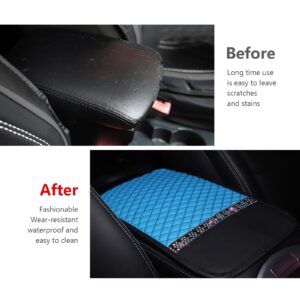 jeseny Pack-1 Car Auto Armrest Cover Pad, Car Central Armrest Case Cover with Glossy Crystal Rhinestone, Universal Car Armrest Cushion Protector (Blue)