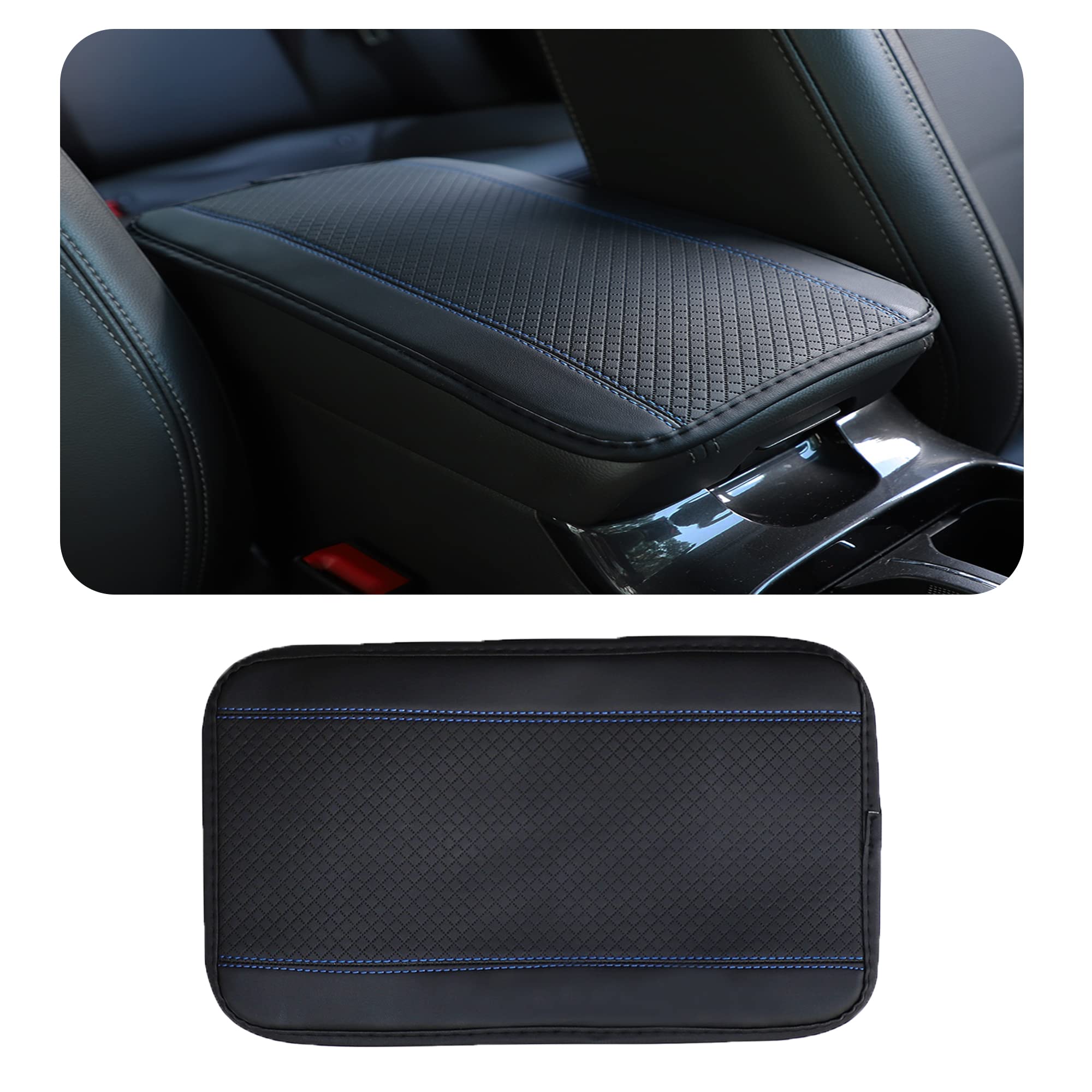 KIFIDAN Four Seasons Universal Armrest Box Mat, Fiber Leather Embossing, Waterproof Armrest Cover Center Console Mat, Car Armrest Seat Cover,Suitable for 7.4in*12.5in armrest case (Blue)