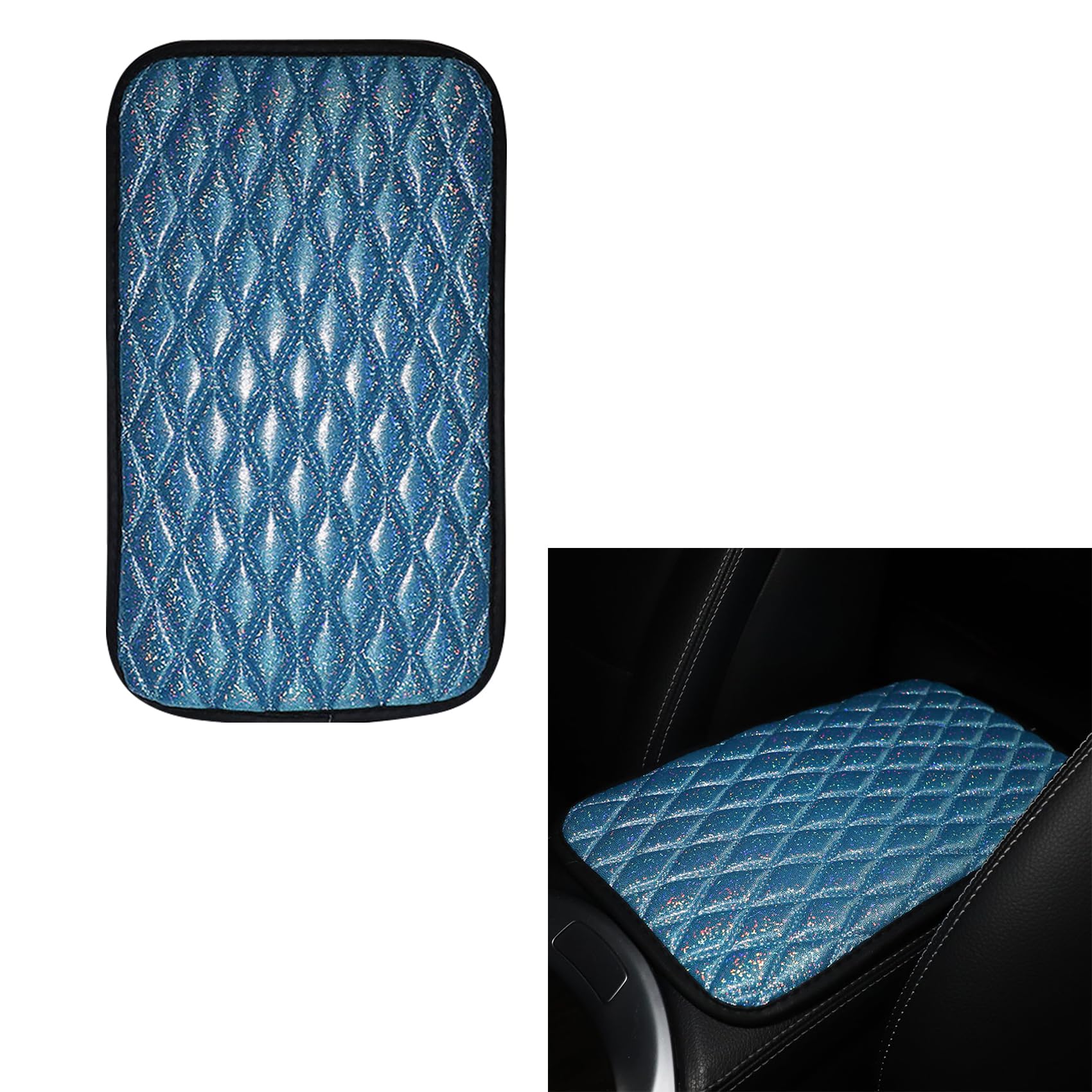 Zufoty Car Armrest Cover, Car Armrest Seat Box Cover, Car Center Console Cushion Pad, Waterproof Non Slip Interior Accessories, Shiny Armrest Storage Box Mat Universal for SUV Truck Van (Blue)