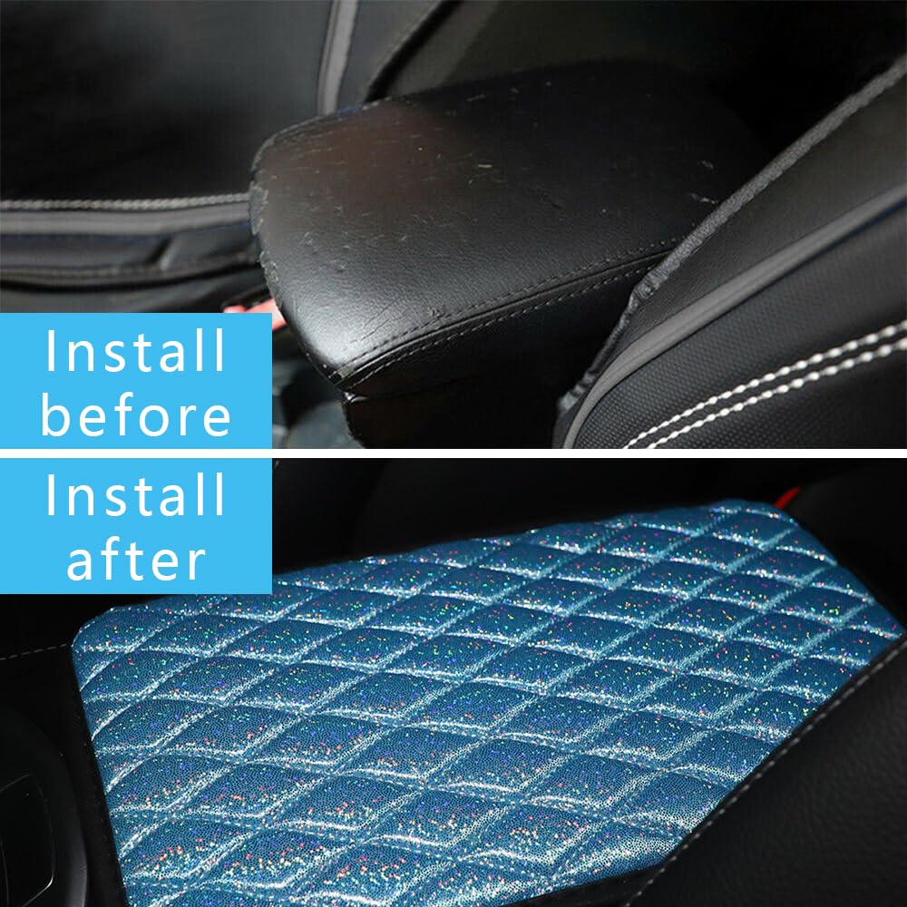 Zufoty Car Armrest Cover, Car Armrest Seat Box Cover, Car Center Console Cushion Pad, Waterproof Non Slip Interior Accessories, Shiny Armrest Storage Box Mat Universal for SUV Truck Van (Blue)