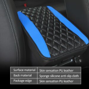 NGHEY 1 PC Car Armrest Box, PU Leather Embroidery Anti-Slip Central Handbayic Case Cover, 12.5In x 7.4In Four Seasons Universal, Suitable for Most Cars (Blue)