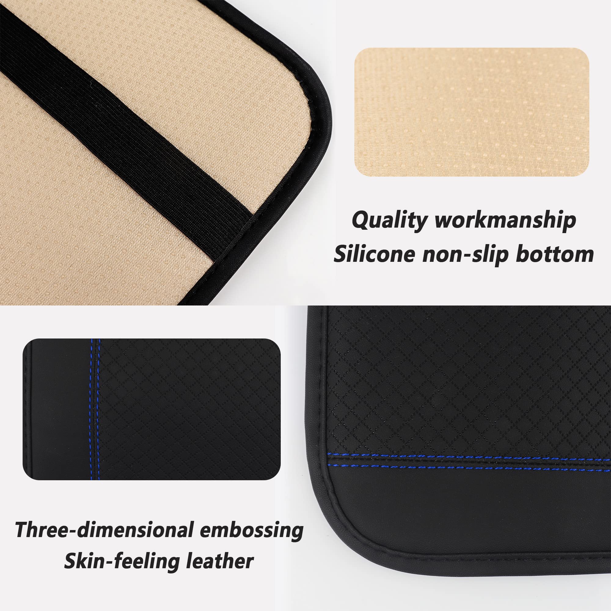 OFBAND Car Four-Season Universal Armrest Box Mat,Fiber PU Leather Embossing,Car Armrest Seat Cover Soft Leather Waterproof Armrest Cover Center Console Mat (Blue)