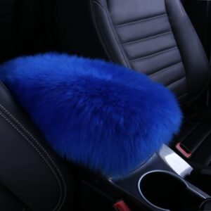 forala auto center console pad fluffy coral fleece car armrest seat box cover protector universal fit (z-blue)