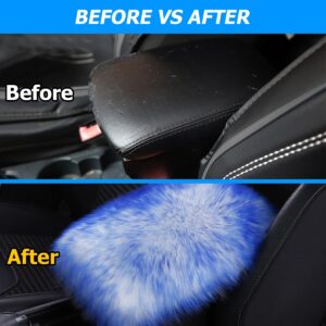 Furry Auto Center Console Cover Pad, Genuine Sheepskin Wool Fur Car Armrest Seat Box Cover, Fluffy Soft Warm Armrest Protector Cushion for Women and Men, 11.02×6.29'' for Most Cars (Royal Blue)