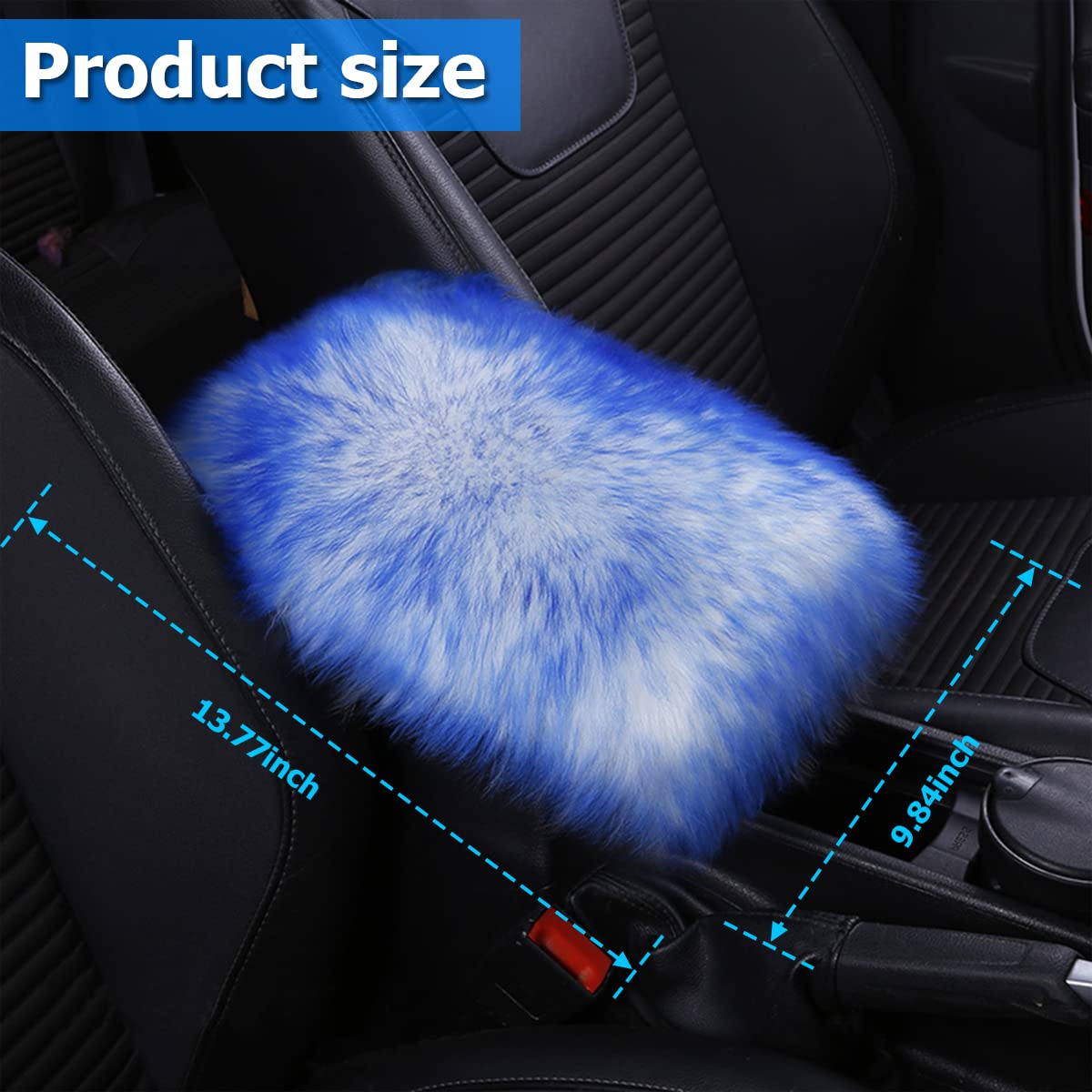 Furry Auto Center Console Cover Pad, Genuine Sheepskin Wool Fur Car Armrest Seat Box Cover, Fluffy Soft Warm Armrest Protector Cushion for Women and Men, 11.02×6.29'' for Most Cars (Royal Blue)