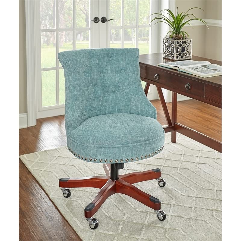 BOWERY HILL Traditional Fabric Armless Office Chair in Aqua Blue/Chrome