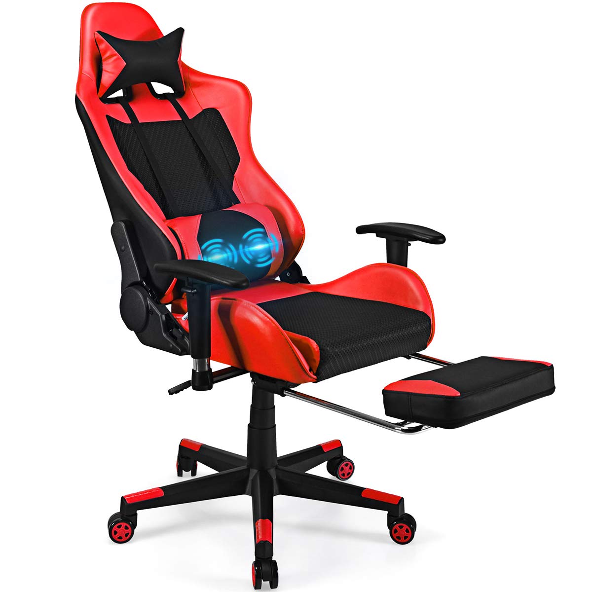 POWERSTONE Gaming Chair - Ergonomic Gaming Chair with Footrest for Women Racing Esports Computer Chair High-Back Massage Leather Recliner Rolling Swivel Chair (Red)