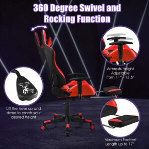 POWERSTONE Gaming Chair - Ergonomic Gaming Chair with Footrest for Women Racing Esports Computer Chair High-Back Massage Leather Recliner Rolling Swivel Chair (Red)