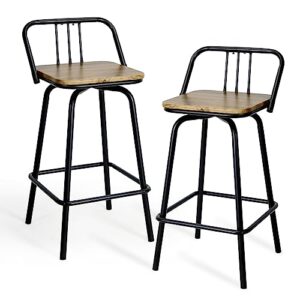 Bar Stools, Swivel Counter Stools Set of 2 - Vintage Industrial Farmhouse Swivel Bar Stool-Swivel Kitchen Dining Room Counter Bar High Chair, Brown