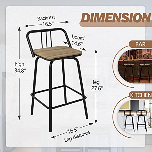 Bar Stools, Swivel Counter Stools Set of 2 - Vintage Industrial Farmhouse Swivel Bar Stool-Swivel Kitchen Dining Room Counter Bar High Chair, Brown