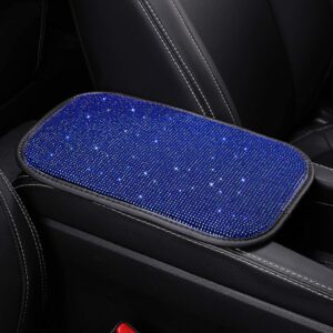 FUNOJOY Car Armrest Cover for Women Blue Diamond Rhinestone Bling Car Accessories Car Decor for Women